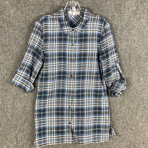 BCBGeneration Button Up Top Women's Small Long Sleeve Plaid 100% Cotton S